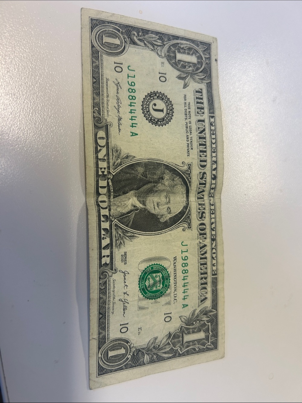 US One Dollar Bill - Green & White
